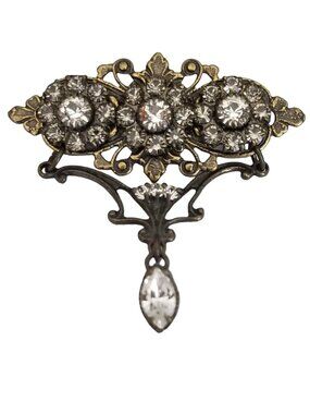 Kenny Ma Rhinestone Faux Pearl Dangle Pin, Signed M181